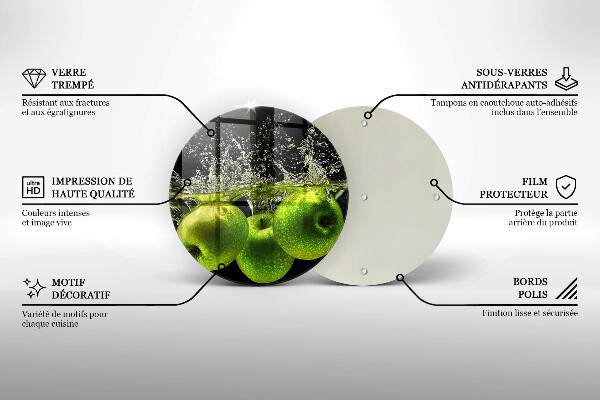 Steklena podloga za rezanje Zelena jabolka in voda
