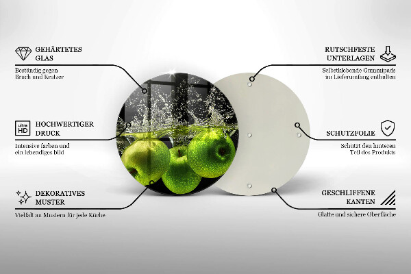 Steklena podloga za rezanje Zelena jabolka in voda