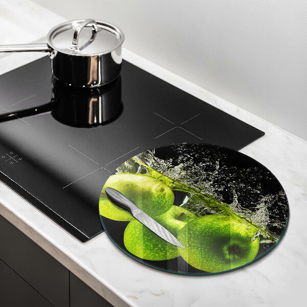 Steklena podloga za rezanje Zelena jabolka in voda