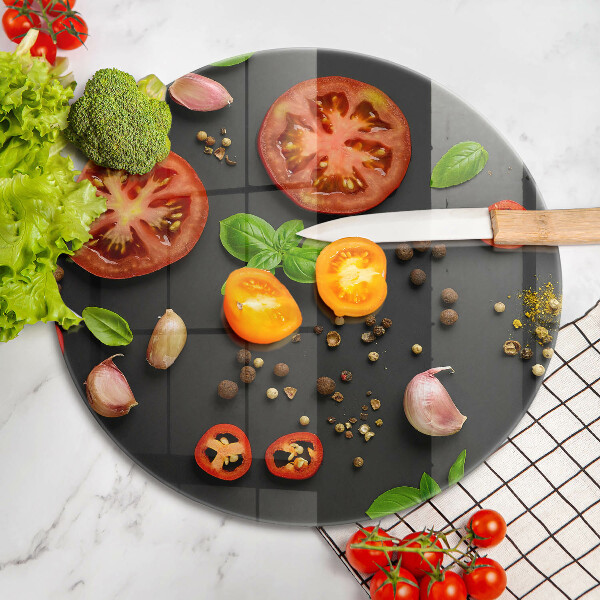 Steklena podloga za rezanje Paradižnik in začimbe