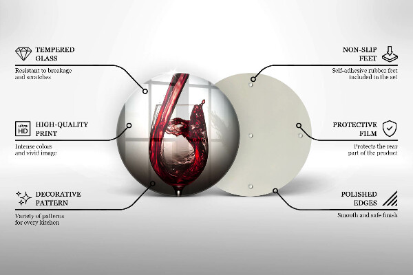 Steklena podloga za rezanje Kozarec in rdeče vino