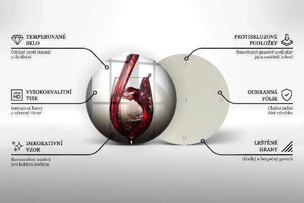Steklena podloga za rezanje Kozarec in rdeče vino