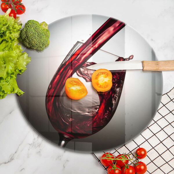 Steklena podloga za rezanje Kozarec in rdeče vino