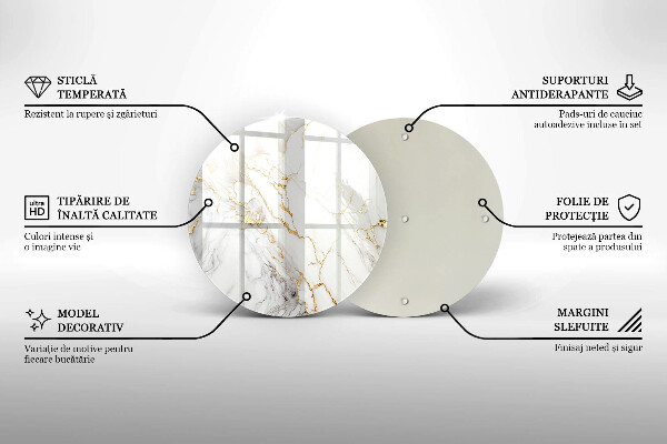 Steklena podloga za rezanje Svetel marmor z zlatom