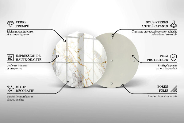 Steklena podloga za rezanje Svetel marmor z zlatom