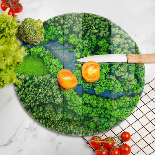 Steklena podloga za rezanje Gozd in reka iz ptičje perspektive