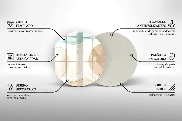 Steklena podloga za rezanje Boho lise in zlato