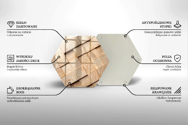 Steklena podloga za rezanje Leseni kvadrati