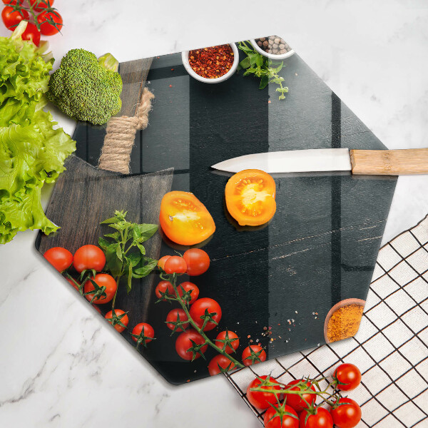 Steklena podloga za rezanje češnjev paradižnik