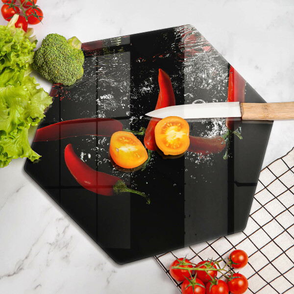 Steklena podloga za rezanje Čili paprike v vodi