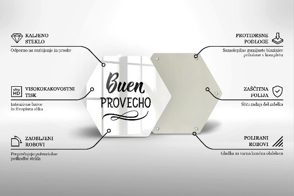 Steklena podloga za rezanje Napis Buen provecho