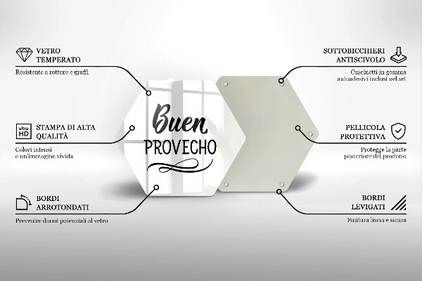 Steklena podloga za rezanje Napis Buen provecho