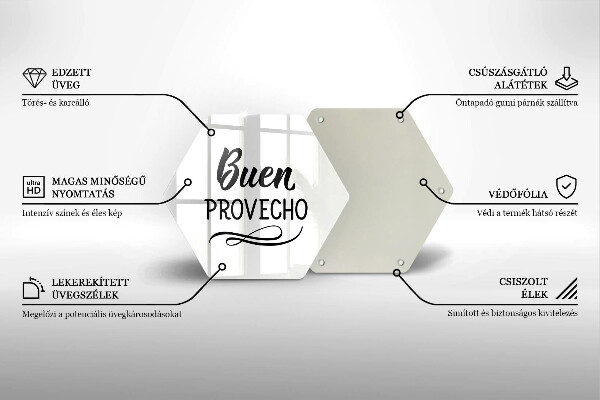 Steklena podloga za rezanje Napis Buen provecho