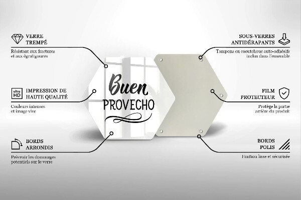Steklena podloga za rezanje Napis Buen provecho