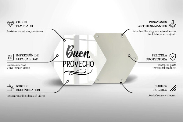 Steklena podloga za rezanje Napis Buen provecho