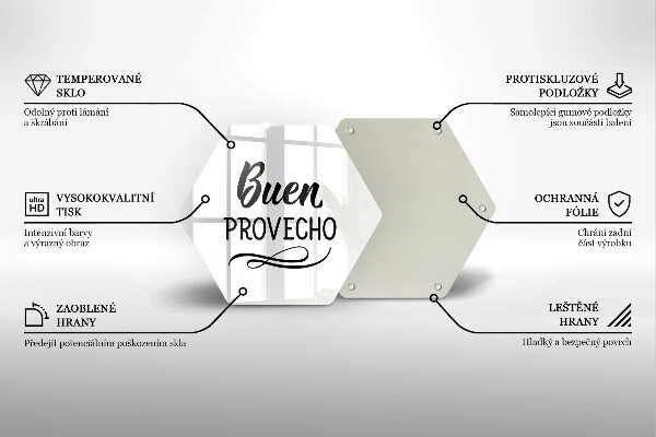 Steklena podloga za rezanje Napis Buen provecho