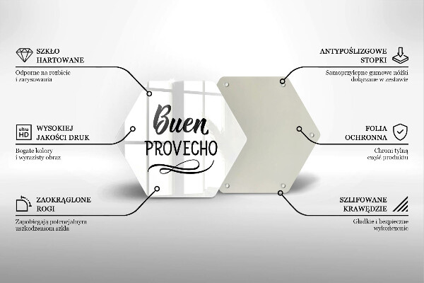 Steklena podloga za rezanje Napis Buen provecho