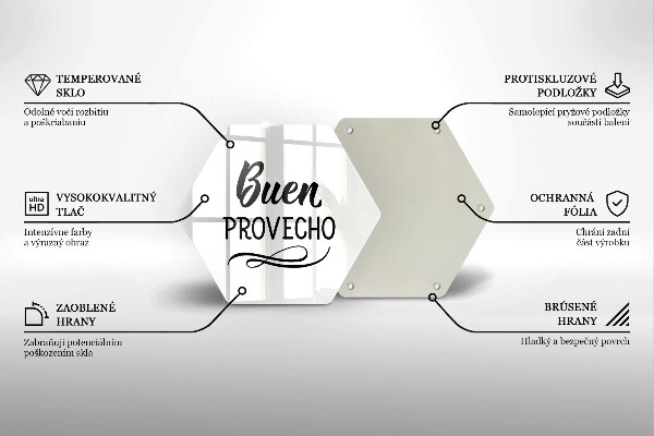 Steklena podloga za rezanje Napis Buen provecho