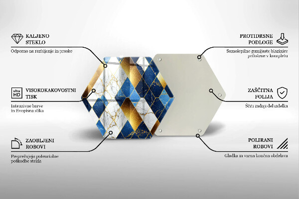 Steklena podloga za rezanje Zlati marmorni rombi
