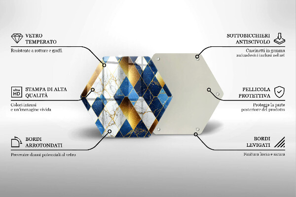 Steklena podloga za rezanje Zlati marmorni rombi