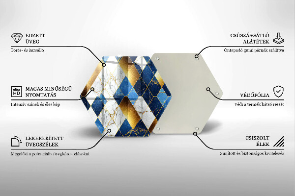 Steklena podloga za rezanje Zlati marmorni rombi