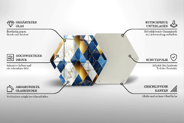Steklena podloga za rezanje Zlati marmorni rombi