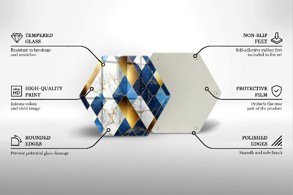Steklena podloga za rezanje Zlati marmorni rombi