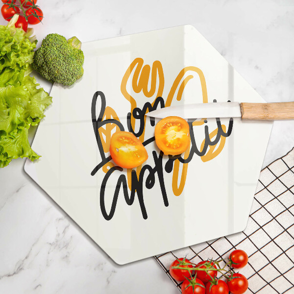 Steklena podloga za rezanje Napis Bon Appetit