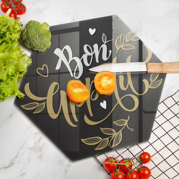 Steklena podloga za rezanje Napis Bon Appetit