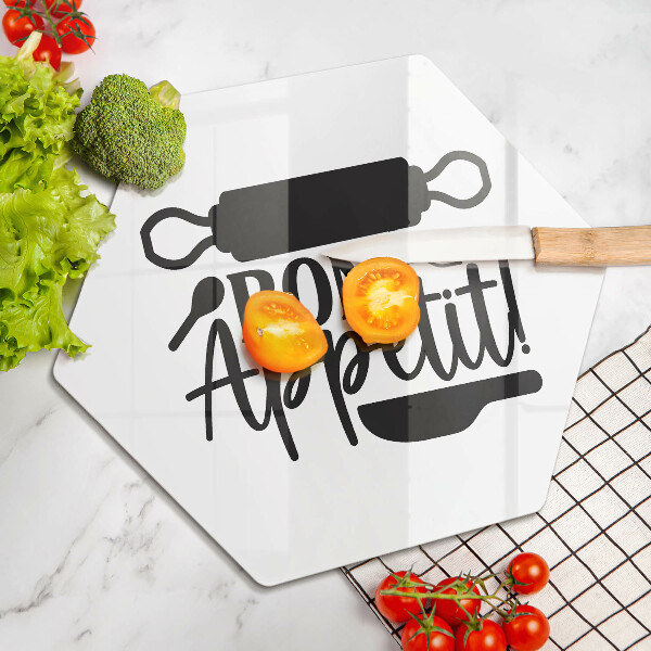 Steklena podloga za rezanje Napis Bon Appetit