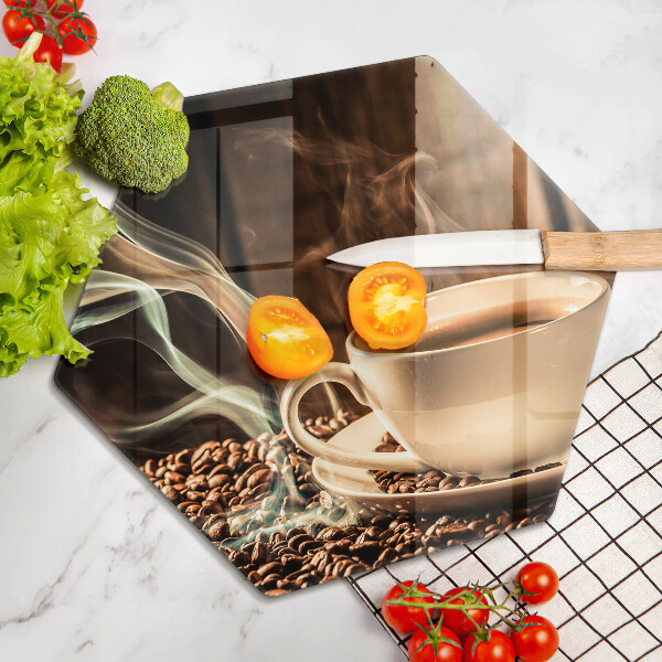 Steklena podloga za rezanje Skodelica in kavna zrna