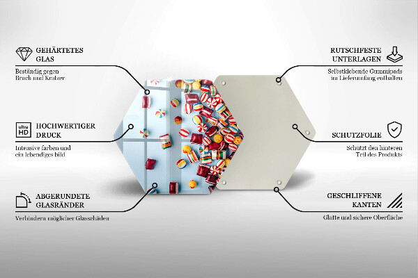 Steklena podloga za rezanje Pisani bonboni