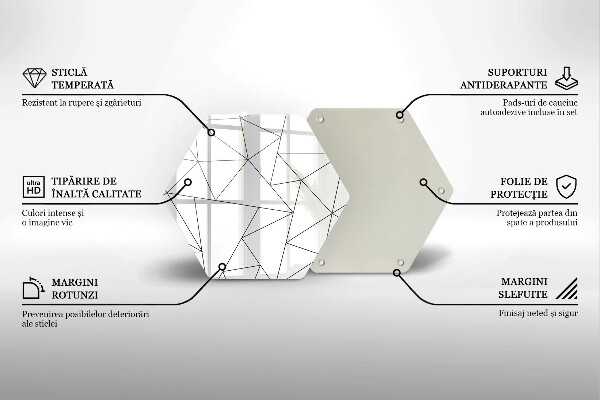 Steklena podloga za rezanje Beli trikotniki