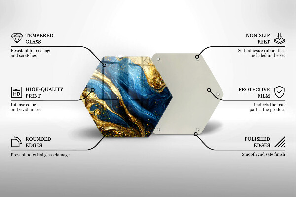 Steklena podloga za rezanje Modri in zlati marmor
