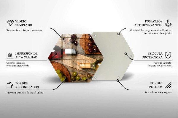 Steklena podloga za rezanje Vinske steklenice in grozdje