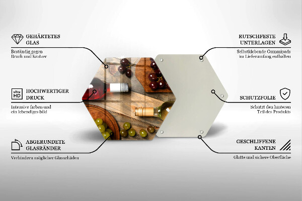 Steklena podloga za rezanje Vinske steklenice in grozdje