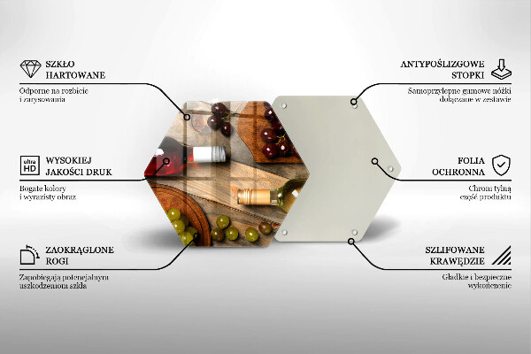 Steklena podloga za rezanje Vinske steklenice in grozdje