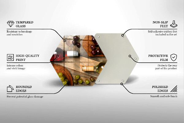 Steklena podloga za rezanje Vinske steklenice in grozdje