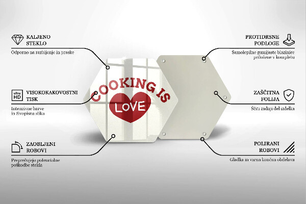 Steklena podloga za rezanje Cooking is love