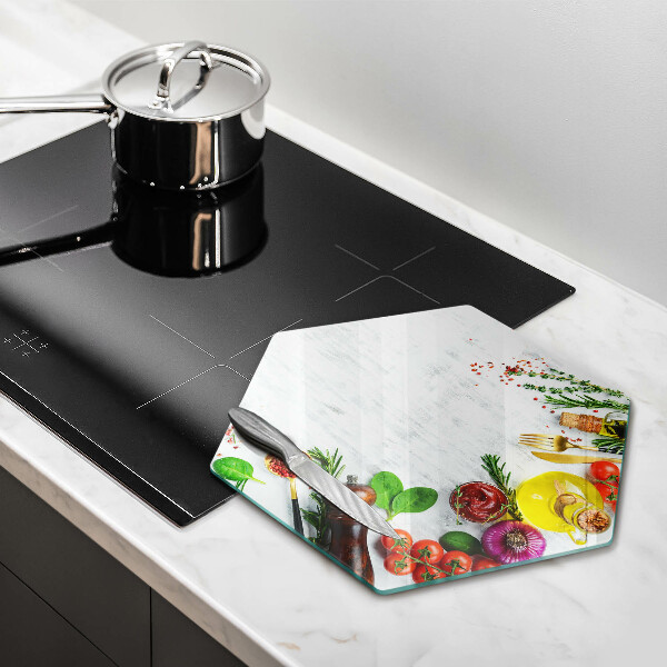 Steklena podloga za rezanje Zelenjava in začimbe