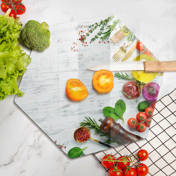 Steklena podloga za rezanje Zelenjava in začimbe