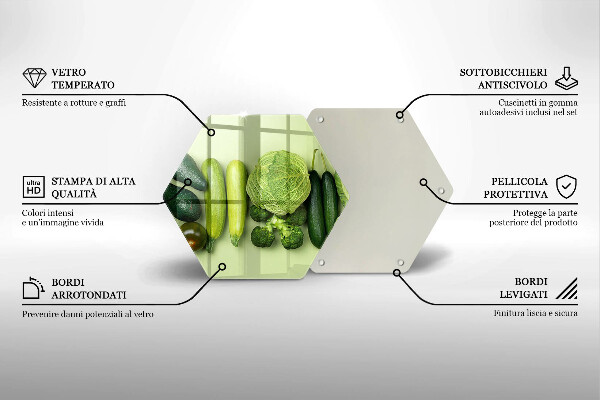 Steklena podloga za rezanje Zeleno sadje in zelenjava