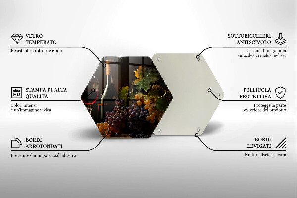 Steklena podloga za rezanje Kozarec vina in grozdje