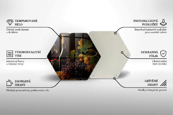 Steklena podloga za rezanje Kozarec vina in grozdje