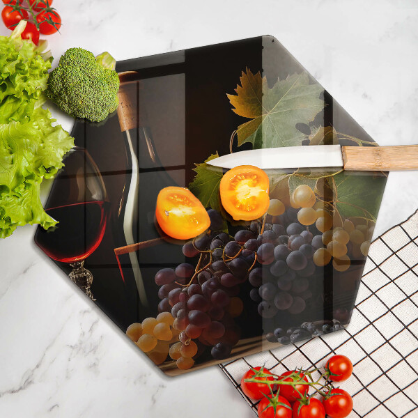 Steklena podloga za rezanje Kozarec vina in grozdje