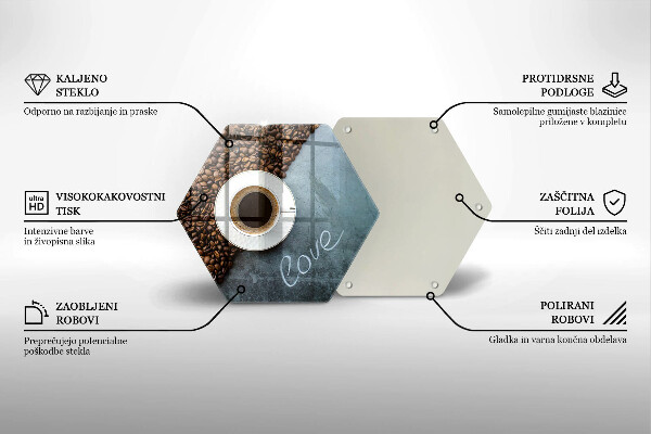 Steklena podloga za rezanje Kavna zrna in skodelica