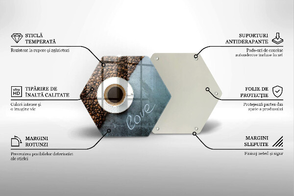 Steklena podloga za rezanje Kavna zrna in skodelica