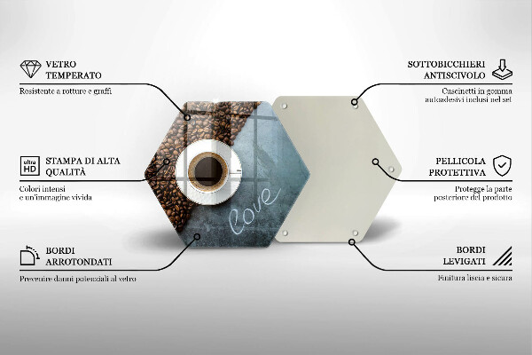 Steklena podloga za rezanje Kavna zrna in skodelica