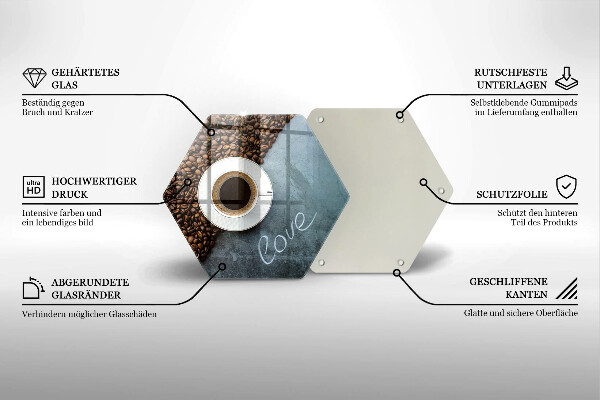 Steklena podloga za rezanje Kavna zrna in skodelica