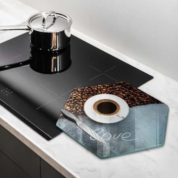 Steklena podloga za rezanje Kavna zrna in skodelica